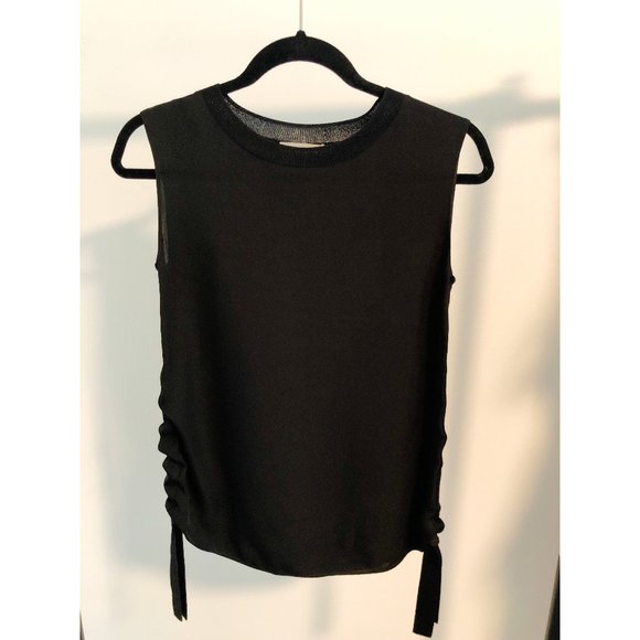 NWT VINCE BLACK SILK RUCHED RIB TANK - SIZE 0 - Picture 4 of 5